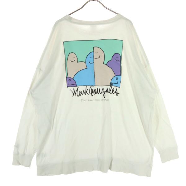Mark Gonzales マークゴンザレス コットン バックプリント 長袖 Tシャツ L ホワイト系 メンズ 古着 中古