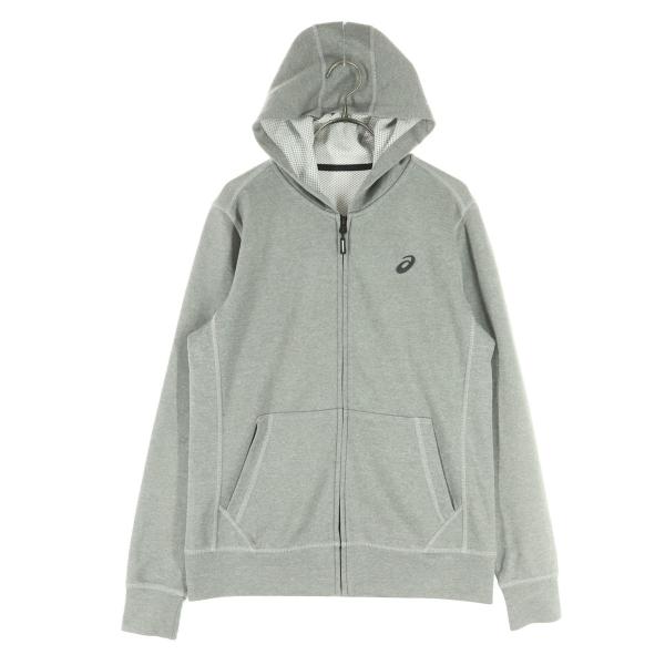 asics アシックス ワンポイントロゴ 長袖 ジップパーカー M グレー メンズ 古着 中古