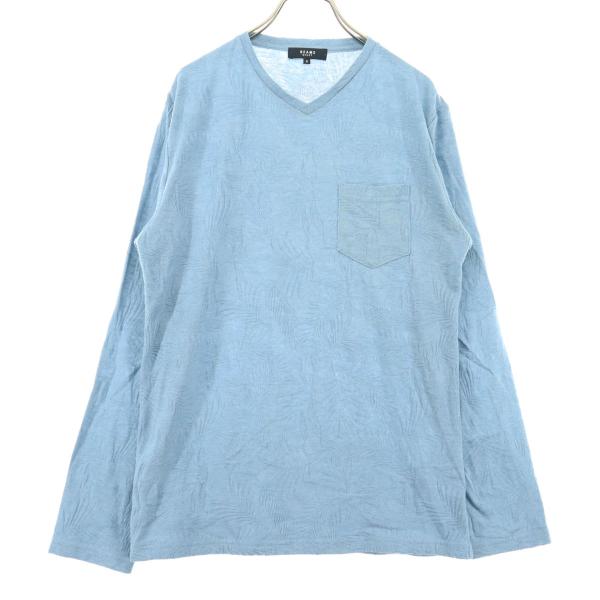 美品 BEAMS HEART ビームスハート 総柄 長袖 Tシャツ M ブルー レディース 古着 中古