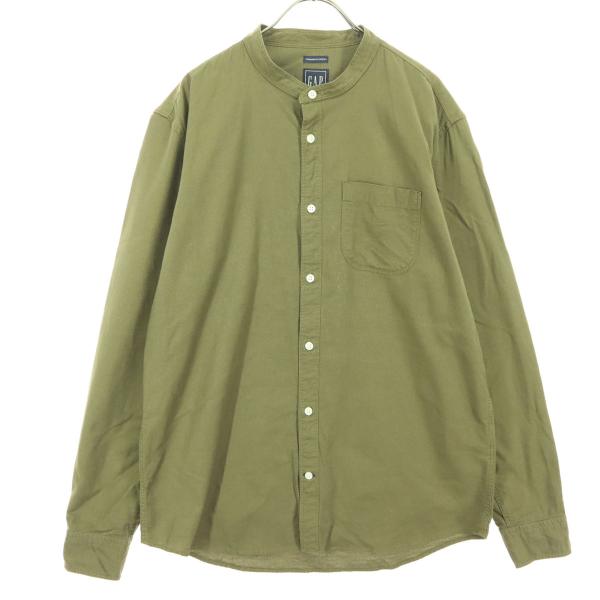 GAP ギャップ 長袖 ノーカラーシャツ M カーキ メンズ 古着 中古