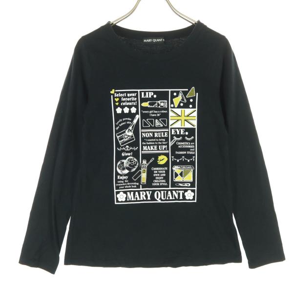 MARY QUANT マリークワント 日本製 コットン フロントプリント 長袖 Tシャツ Ｍ ブラック レディース 古着 中古