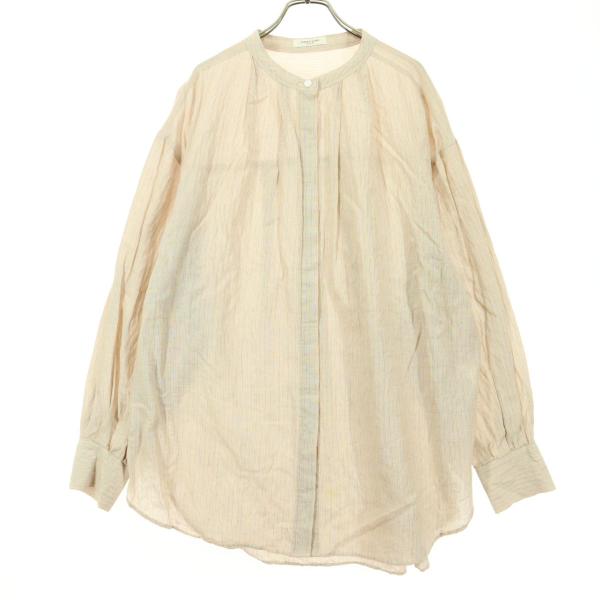 FREAK'S STORE フリークスストア ストライプ柄 長袖 ノーカラーシャツ F ベージュ系 レディース 古着 中古
