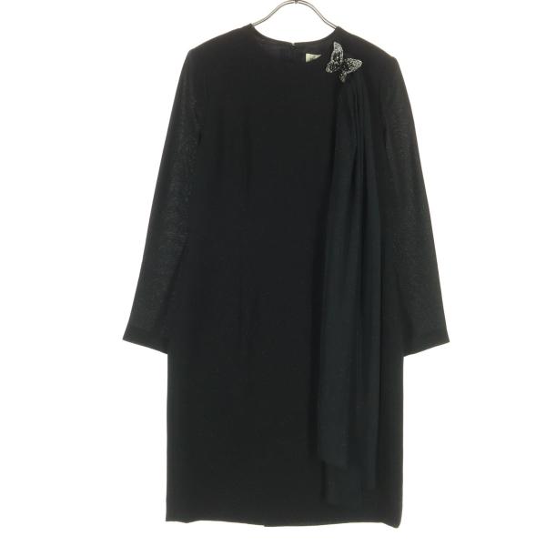 美品 HANAE MORI ハナエモリ ロングワンピース 黒 リボン 日本製 big2nd_oda-18264