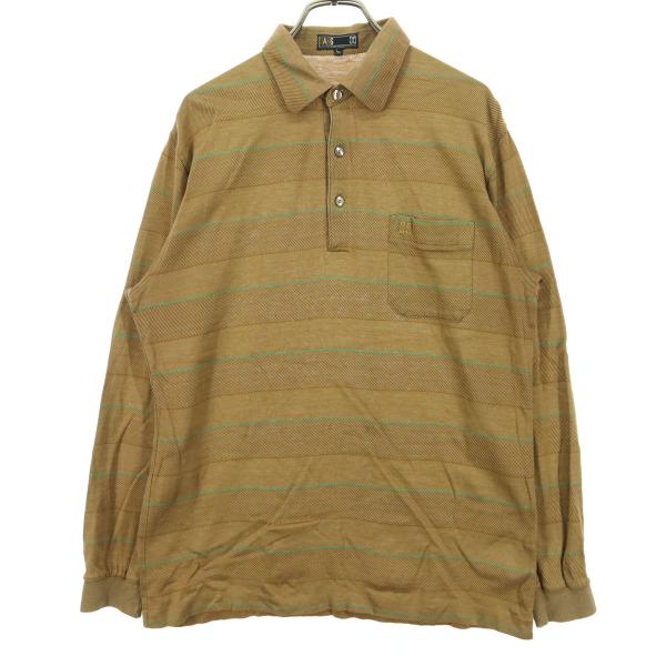 DAKS LONDON ダックスロンドン ボーダー柄 長袖 ポロシャツ L ブラウン メンズ 古着 中古