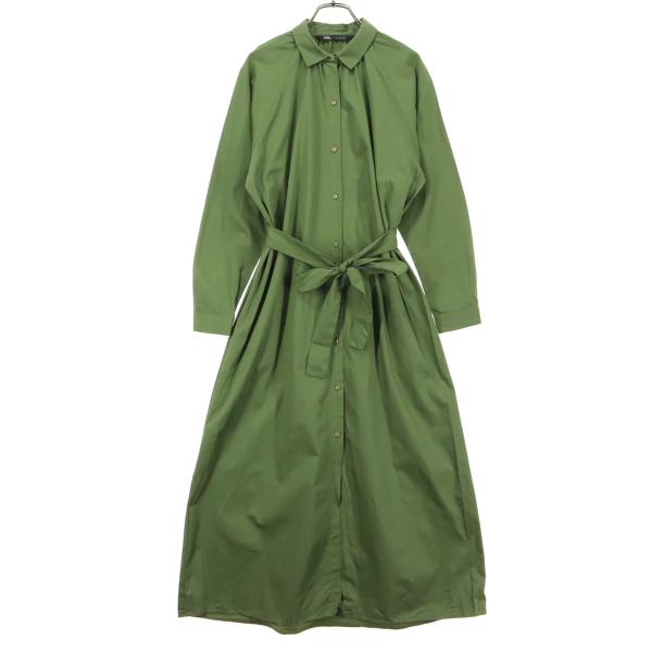 ZARA ザラ 長袖 シャツワンピース XS グリーン レディース 古着 中古