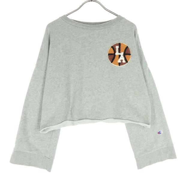 Champion チャンピオン E Hyphen World gallery イーハイフンワールドギャラリー コラボ 長袖 ショート丈 スウェット F グレー レディース 古着 中古