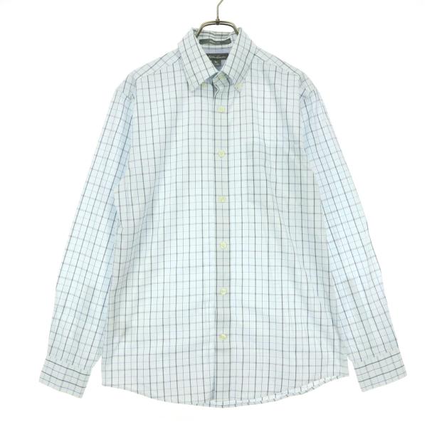 Eddie Bauer エディーバウアー 格子柄 長袖 ボタンダウン コットンシャツ XS オフホワイト系 メンズ 古着 中古