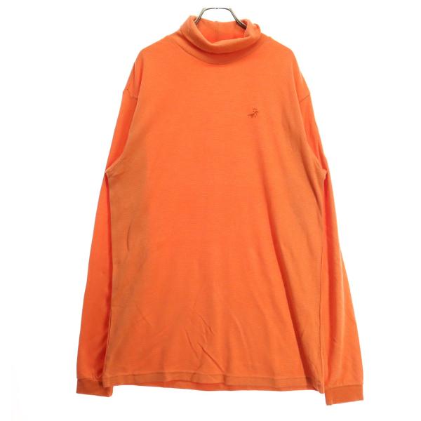 Paradiso パラディーゾ ワンポイントロゴ 長袖 タートルネック Tシャツ 3L オレンジ ロンT メンズ 古着 中古