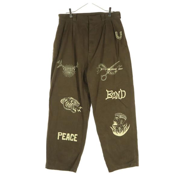 KRIFF MAYER クリフメイヤー メモリアルグラフィックプリント ワイド チノパンツ XL ブラウン メンズ 古着 中古