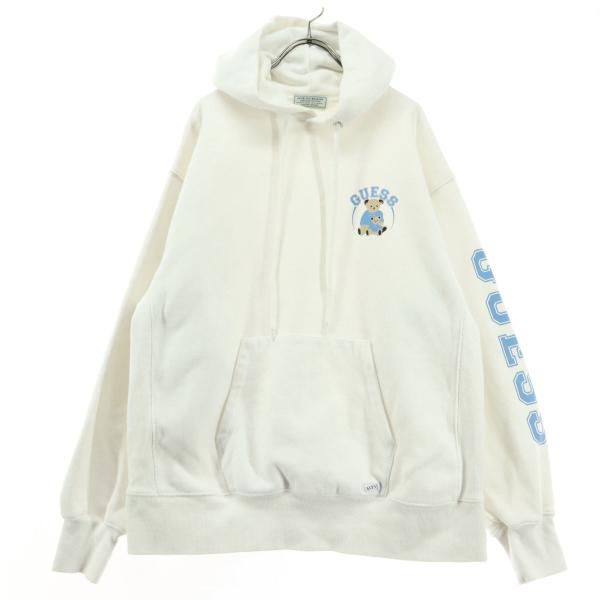 GUESS JEANS ゲスジーンズ アニマル柄 クマ 長袖 パーカー M ホワイト メンズ 古着 中古