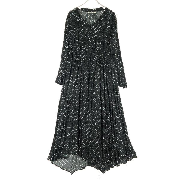SNIDEL スナイデル ドット柄 長袖 ロングワンピース F ブラック系 SWFO194224 レディース 古着 中古