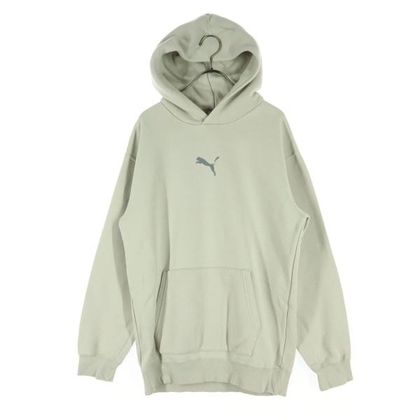PUMA プーマ ワンポイントロゴ 長袖 パーカー XS ホワイト メンズ 古着 中古