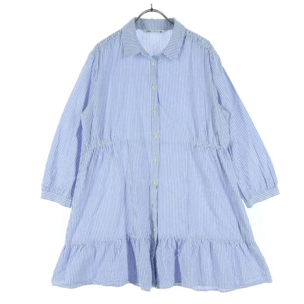 ZARA ザラ ストライプ柄 長袖 ミニワンピース L ブルー レディース 古着 中古