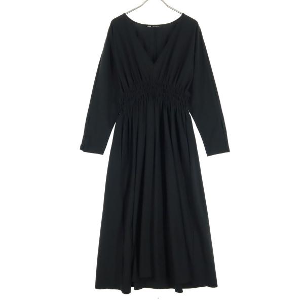 ZARA ザラ 長袖 ロングワンピース S ブラック レディース 古着 中古