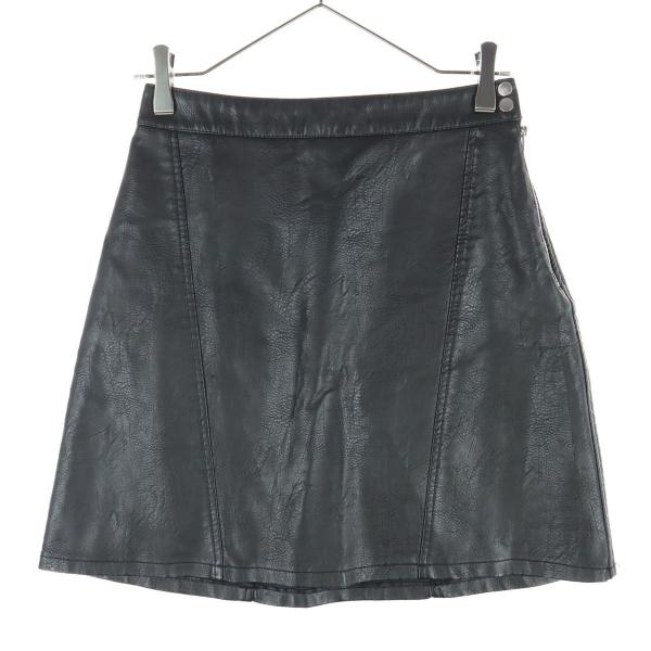 ZARA BASIC ザラベーシック ミニ丈 フェイクレザー スカート XS ブラック レディース 古着 中古