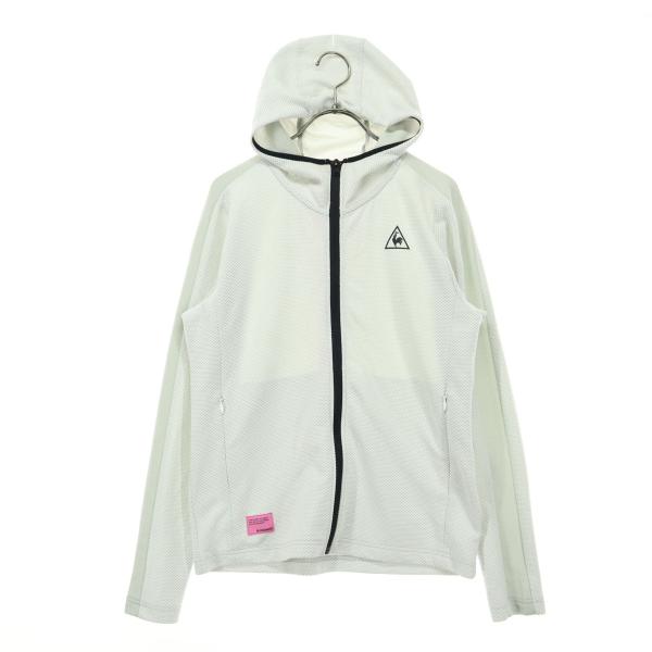 le coq sportif ルコックスポルティフ ワンポイントロゴ 長袖 フーディジャケット L ホワイト デサント社製 レディース 古着 中古