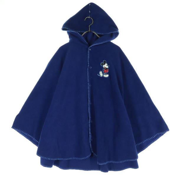 Disney ディズニー 裏起毛 キャラクター刺繍 長袖 フリース ポンチョ ネイビー フーディー メンズ 古着 中古
