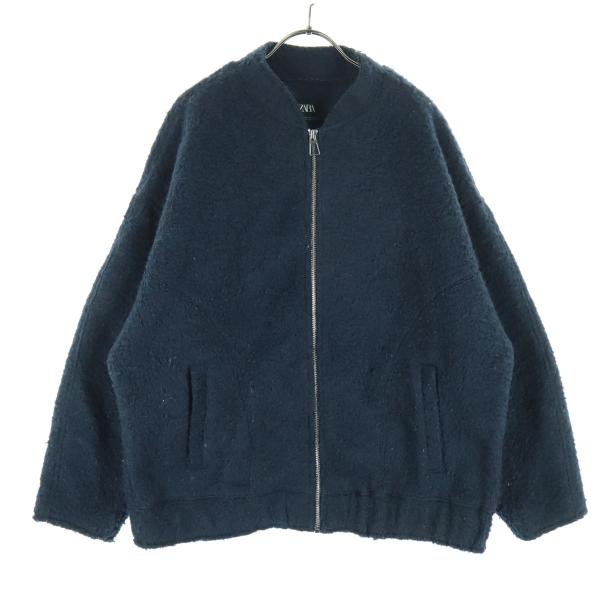 ZARA ザラ 長袖 ブークレ ジップジャケット M-L ネイビー レディース 古着 中古