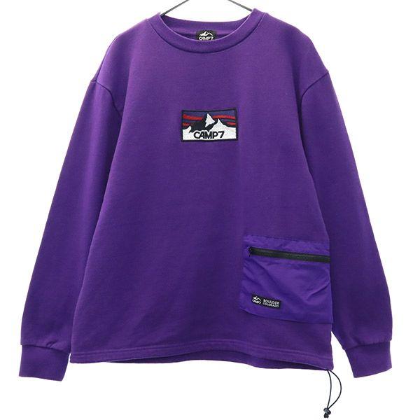 CAMP7 キャンプセブン 刺繍 長袖 スウェット S パープル トレーナー ロゴ メンズ 古着 中古