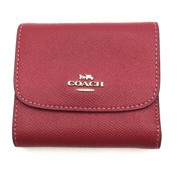 COACH コーチ 3つ折り財布 クロスグレインレザー F87588 レッド 小銭入れ汚れ有 やや傷や汚れあり