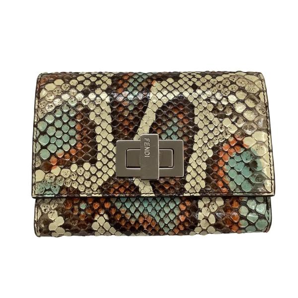 FENDI ♪♪ フェンディ 2つ折り 財布 パイソン 蛇柄 カラフル やや傷 