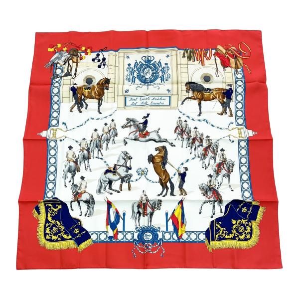 HERMES（エルメス） ◇◇ スカーフ シルク 馬 箱無 赤 レッド 目立った