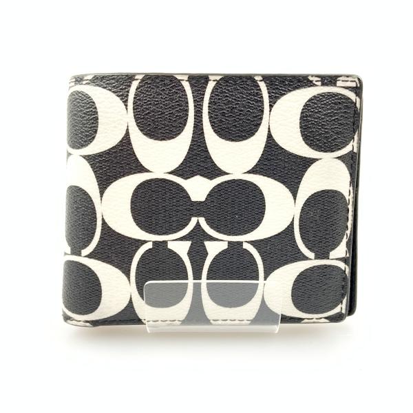 〇〇COACH コーチ シグネチャー二つ折り財布 CP219 ブラック x ホワイト COACH（コーチ） 〇〇 シグネチャー二つ折り財布 カードケース付き