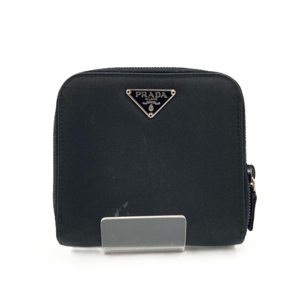 PRADA プラダ ナイロン ラウンドファスナー 二つ折り財布 ブラック 傷や汚れあり