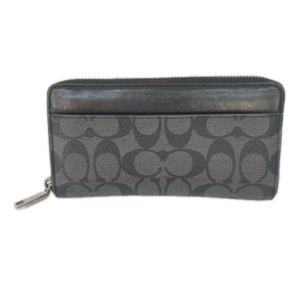 COACH コーチ ラウンドファスナー長財布 シグネチャー F58112 ブラック やや傷や汚れあり