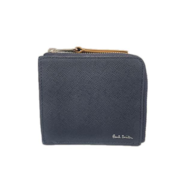 Paul Smith ポールスミス メンズ ブライトストライププラー L字ファスナー財布 ネイビー