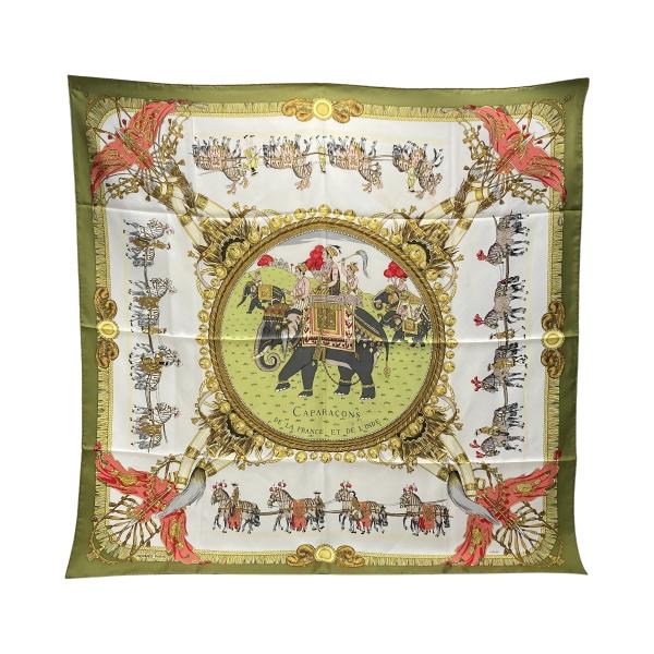 美品✨HERMES カレ90 タグ有り　シルク　馬飾り CAPARACONS HERMES エルメス カレ90 CAPARACONS シルクスカーフ グリーン系