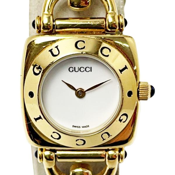 m*☆様 グッチ ホースビット レディース腕時計【ロゴベゼル 6300L】稼働品 GUCCI（グッチ） ホースビット ロゴベゼル 6300L ホワイト×ゴールド