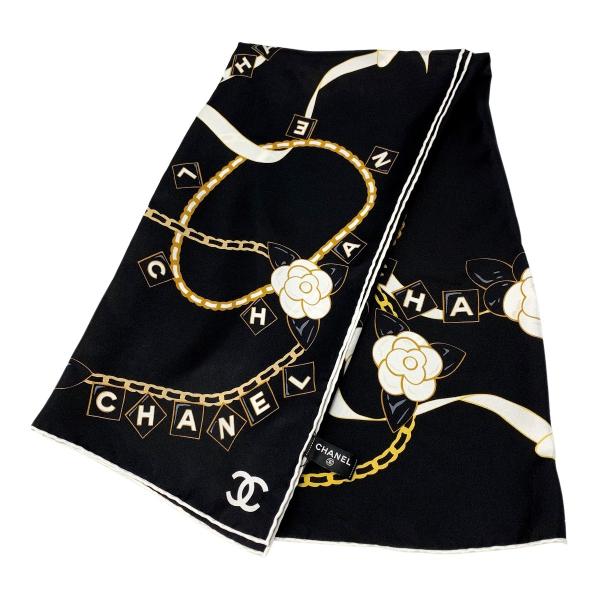 CHANEL（シャネル） カメリア チェーン ブラック シルクスカーフ