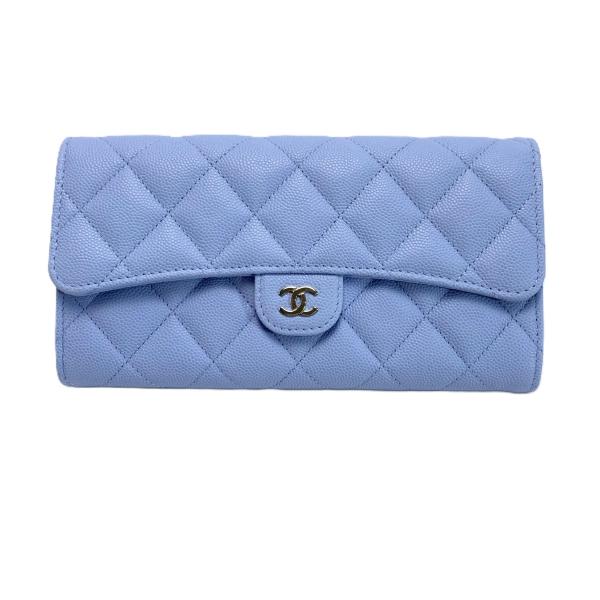 【激レア❣️】CHANEL❃長財布　キャビアスキン　ブルーグレー CHANEL（シャネル） 長財布 ロングフラップウォレット マトラッセ