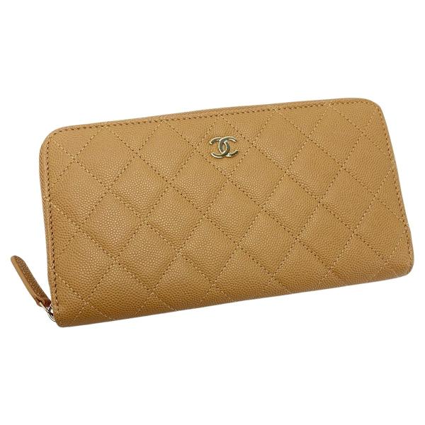 CHANEL　シャネル　長財布　ココマーク　キャビアスキン　ベージュ CHANEL シャネル 二つ折りがま口長財布 ココマーク キャビア