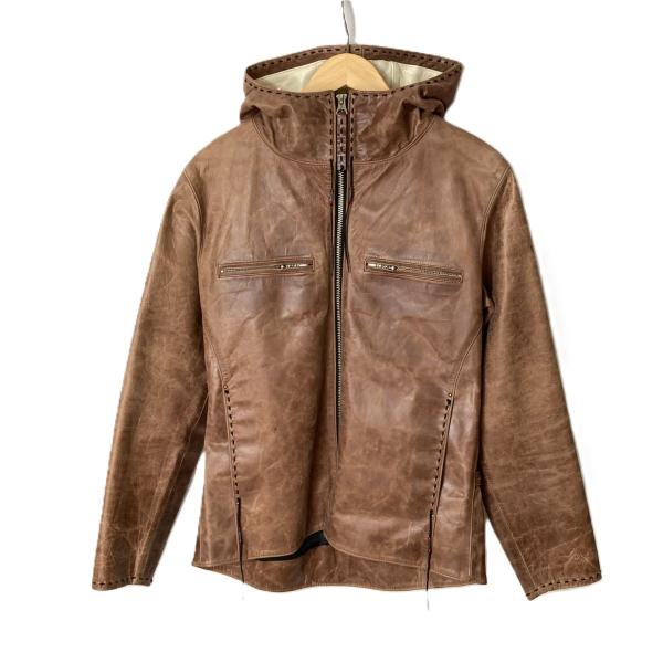 RED MOON レッドムーン レザージャケット フード付き Number One Leathers ブラウン やや傷や汚れあり