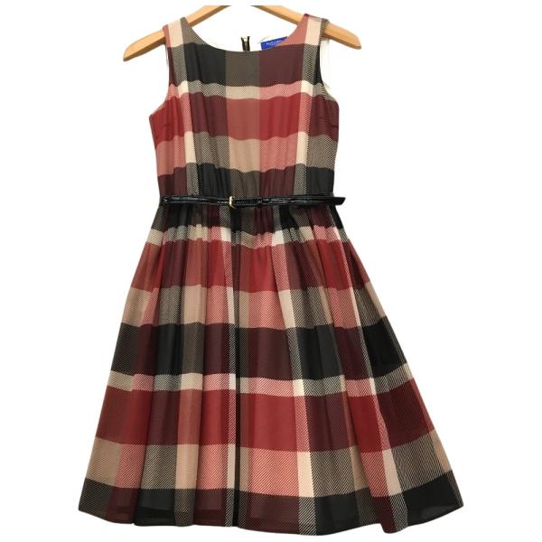 △△ BLUE LABEL CRESTBRIDGE ベルト付 チェックワンピース 36 レッド