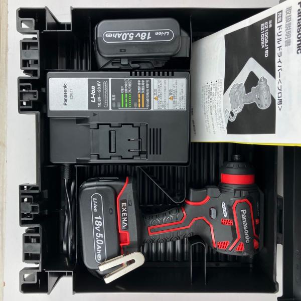 Panasonic パナソニック 18v 充電ドリルドライバー バッテリーx2 充電器 ケース付 EZ1DD2 ブラック×レッド ЗЗ Panasonic パナソニック 18v インパクトドライバ バッテリーx2 充電