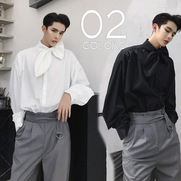 デザインシャツ スカーフ付きシャツ ボタンダウン ロングスリーブ 長袖 メンズ メンズファッション 無地 インナー 韓流 韓国ファッション ストリート系 Ct A145 C150 メンズファッション Bigbangfellas 通販 Yahoo ショッピング