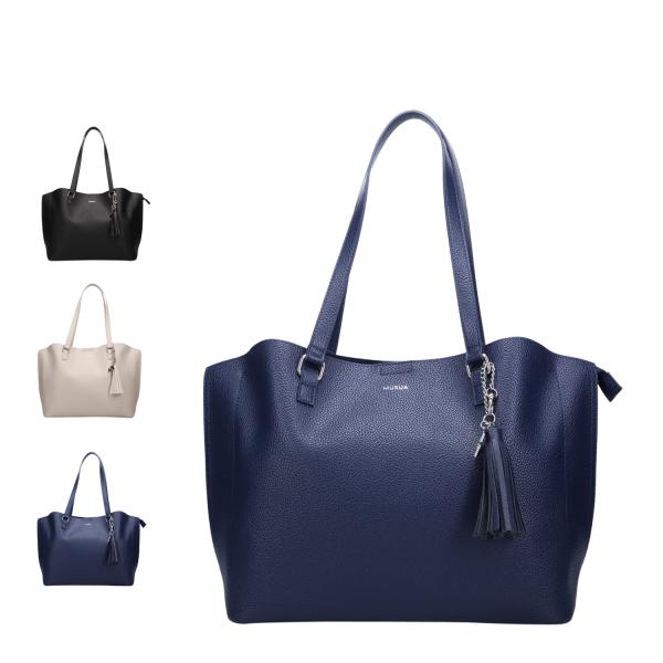 MURUA ムルーア バッグ トートバッグ レディース A4サイズ対応 ファスナー付き タッセル ブラック ライト グレー ネイビー MR-B1326 MURUA（ムルーア） トートバッグ レディース A4サイズ対応 ファスナー