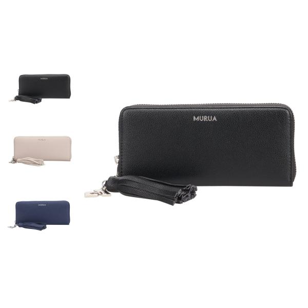 MURUA ムルーア 財布 長財布 レディース ラウンドファスナー タッセル ブラック ライト グレー ネイビー 黒 MR-W1321 MURUA（ムルーア） 長財布 レディース ラウンドファスナー タッセル