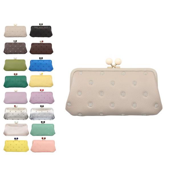 perche（ペルケ） 長財布 レディース 本革 がま口 ドット ベージュ 08