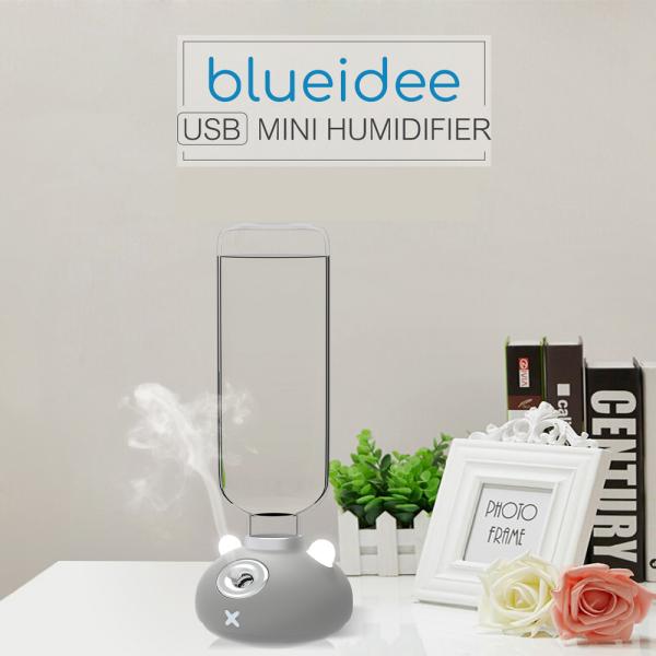 加湿器 blue idee 卓上加湿器 ペットボトル交換式 USB 充電式  LEDライト コードレス 超ミニ加湿器 持ち運び 静音 省エネ 手軽 コンパクト お手入れ簡単 衛生的