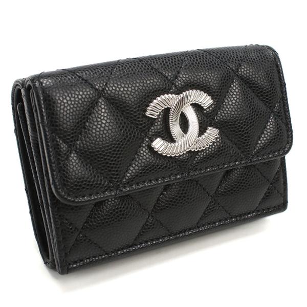 CHANEL シャネル 三つ折り財布 小銭入付き ナノウォレット AP4328 レディース ブラック CHANEL（シャネル） 三つ折り財布 小銭入付き ナノウォレット AP4328
