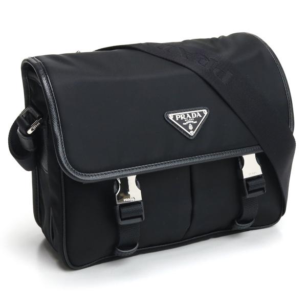 本物 プラダ 2WAYビジネスバッグ メンズ 黒 斜め掛け 大きめ ロゴ 本革 PRADA（プラダ） 斜め掛け ショルダーバッグ 2VD769 2DMH V XLO F0002