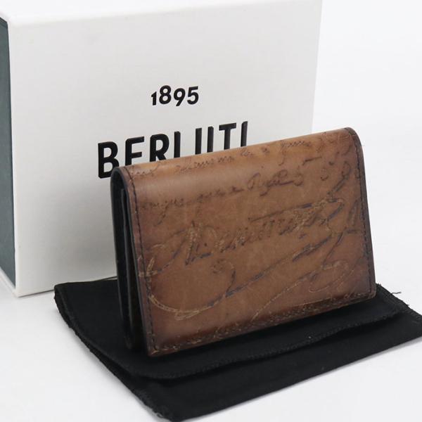 美品 Berluti ブラウンレザーベルト 保存袋付き 箱付き 中古良品 Berluti ベルルッティ 名刺入れ インブイアフラップカード