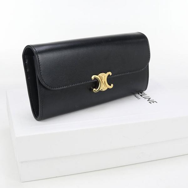 セリーヌ CELINE ラージウォレット トリオンフ 二つ折り長財布 財布 レザー レディース ブラック系 10E313DPV.38NO 【中古】 CELINE（セリーヌ） 中古 長財布二折 レディース ブランド トリオンフ
