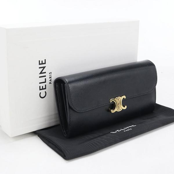 [美品]CELINE ブラック 長財布 CELINE（セリーヌ） 中古良品 長財布ニ折小銭入付き 長財布二つ折り