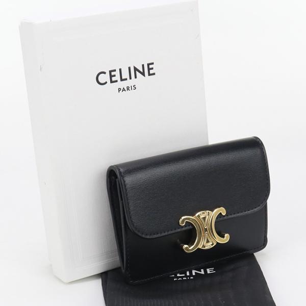 中古美品CELINE セリーヌ 名刺入れ 10I58 3DPV.38NO フラップ付き カードホルダー トリオンフ レディース ブラック CELINE（セリーヌ） 中古美品 名刺入れ 10I58 3DPV.38NO フラップ付き