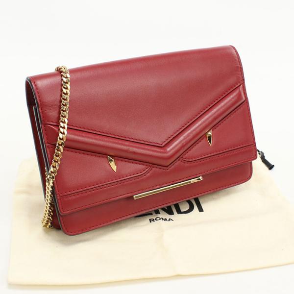 中古良品FENDI フェンディ チェーンウォレット 8M0346 バグズアイ レディース レッド FENDI（フェンディ） 中古良品 チェーンウォレット 8M0346 バグズアイ